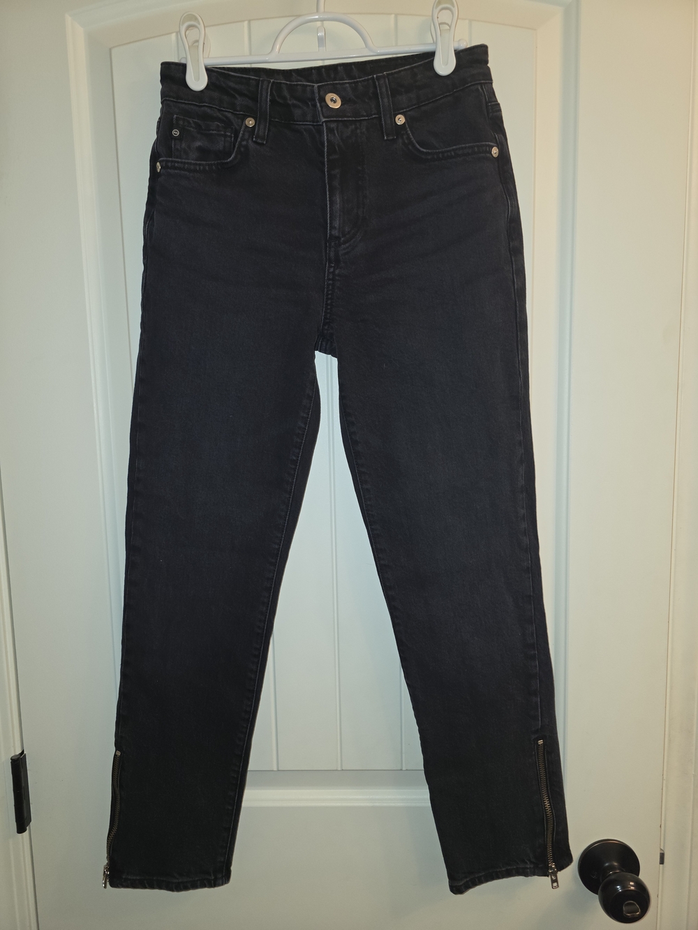 AG Adriano Goldshmied Mari Crop Moto Slim Straight Jeans Sz 25 Elixir Ankle Zip